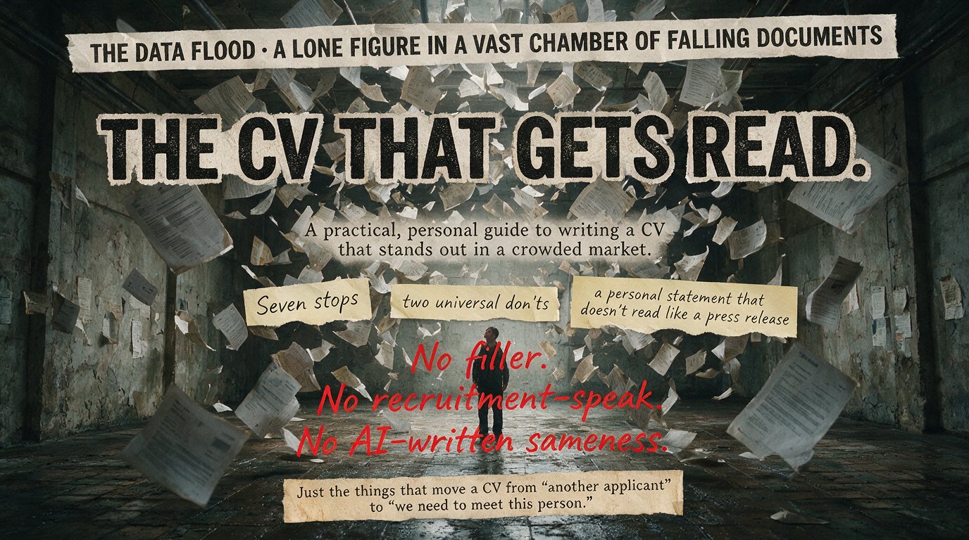 The Data Flood - a lone figure in a vast chamber of falling documents